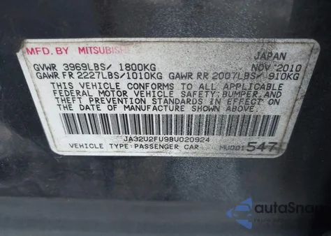 2011 Mitsubishi Lancer Es из США, поврежденный, VIN JA32U2FU9BU020924